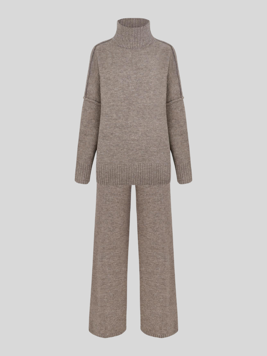 Women's Knit Co-ord Set – Roll Neck Jumper & Wide-Leg Trousers – view 4