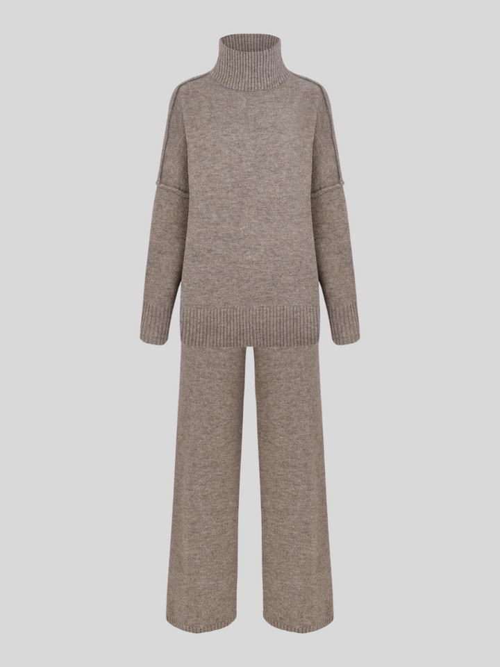 Women's Knit Co-ord Set – Roll Neck Jumper & Wide-Leg Trousers – view 4