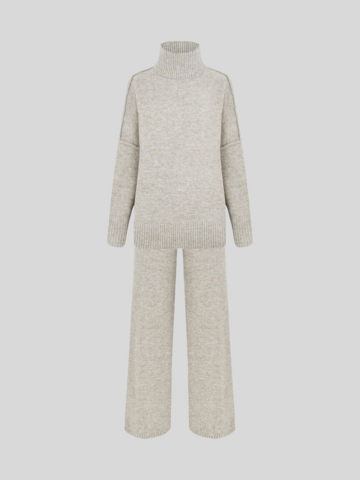 Women's Knit Co-ord Set – Roll Neck Jumper & Wide-Leg Trousers