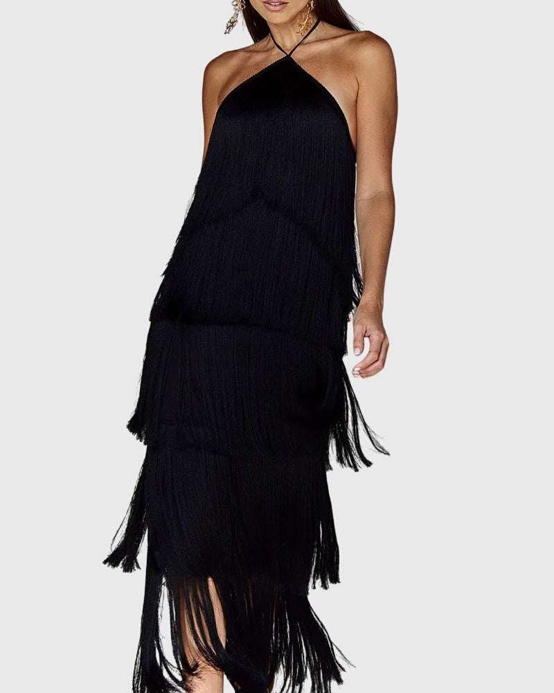 Women's Artiselle Tassel Dress - Halter Neck with Tassel Details