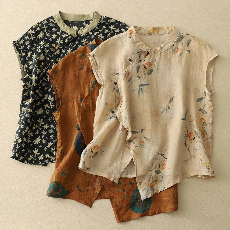 Women's Sleeveless Linen Blouse – Mandarin Collar Summer Top – view 4