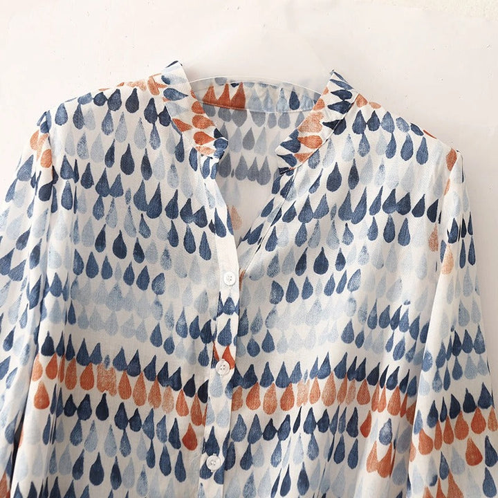 Women's Printed Linen Blouse – Relaxed Raindrop-Print Top – view 3