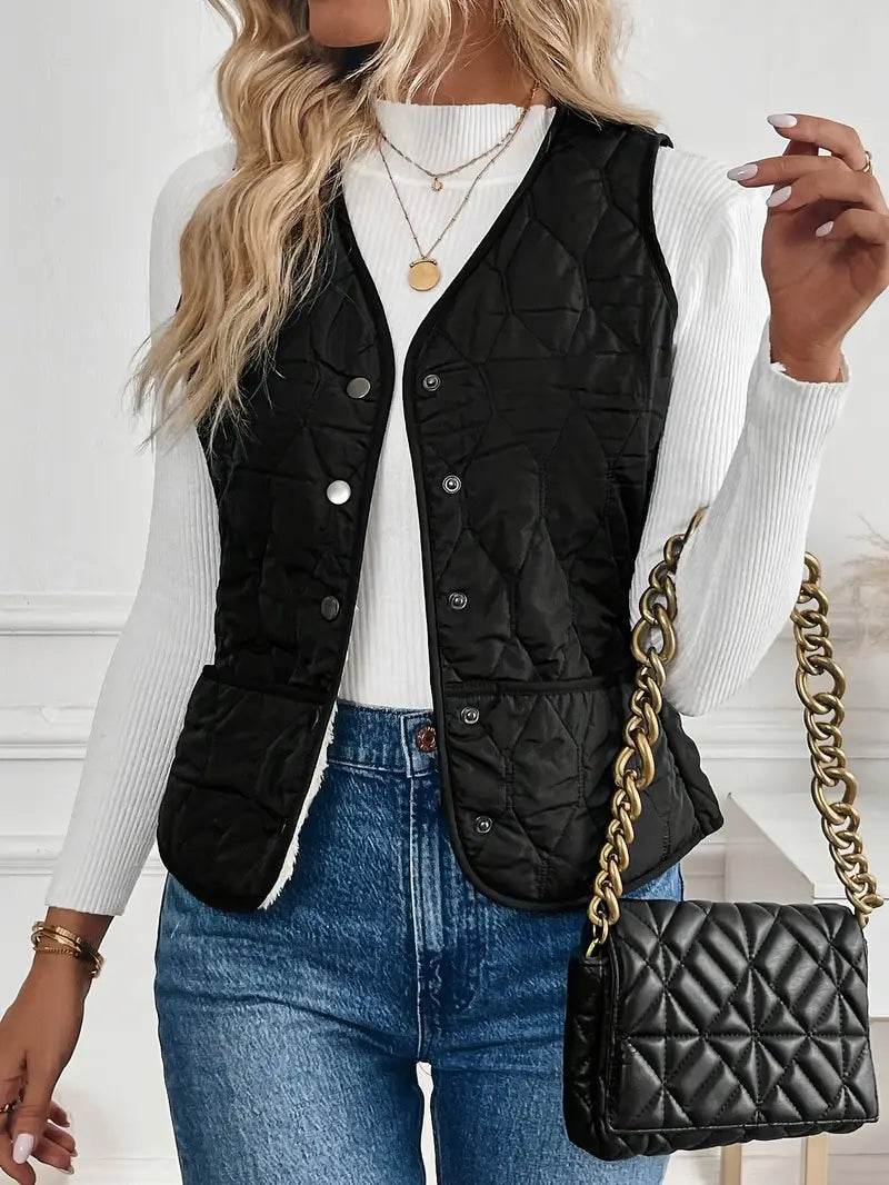 Women's Diamond Quilted Gilet – Sherpa-Lined Layering Vest – view 8