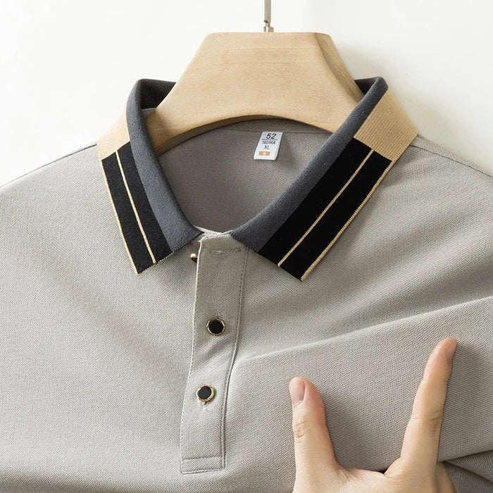 Men's Knitted Polo Shirt – Heritage Geometric Collar Detail – view 8