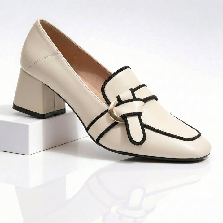 Women's Genuine Leather Outline Loafers - Everyday Comfort Heels