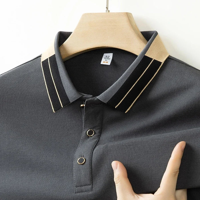 Men's Knitted Polo Shirt – Heritage Geometric Collar Detail – view 7