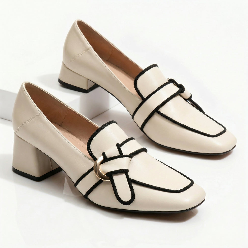 Women's Genuine Leather Outline Loafers - Everyday Comfort Heels