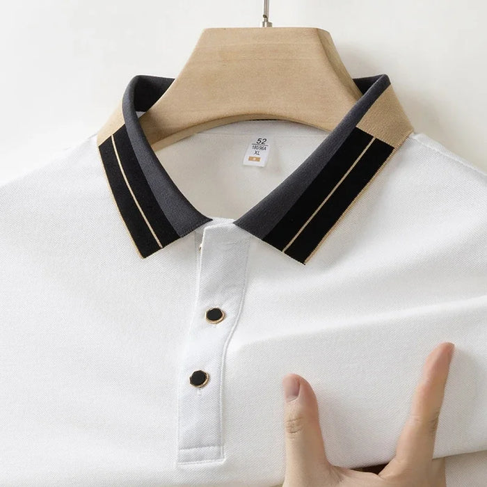 Men's Knitted Polo Shirt – Heritage Geometric Collar Detail – view 5
