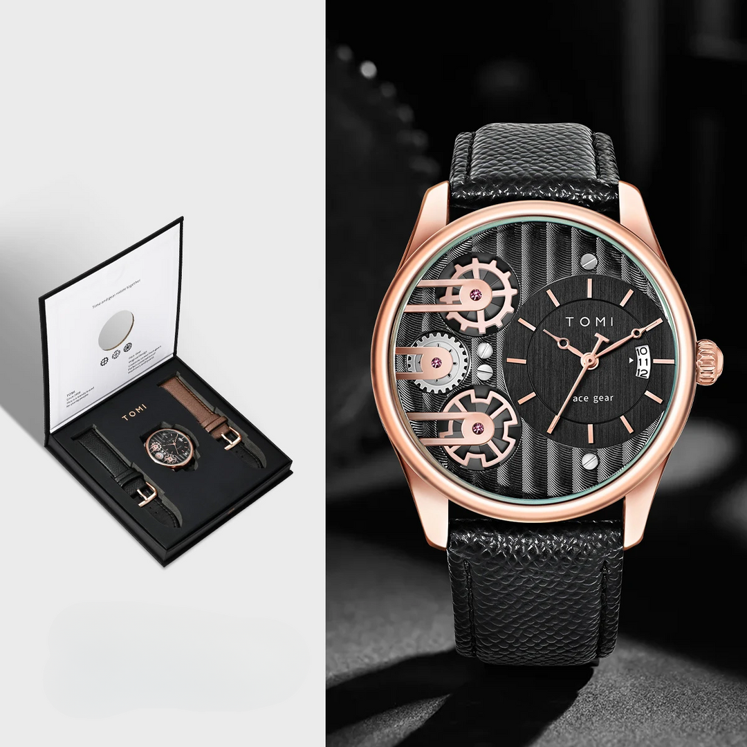 Men's Gearline Quartz Watch – Textured Dial & Leather Strap – view 6