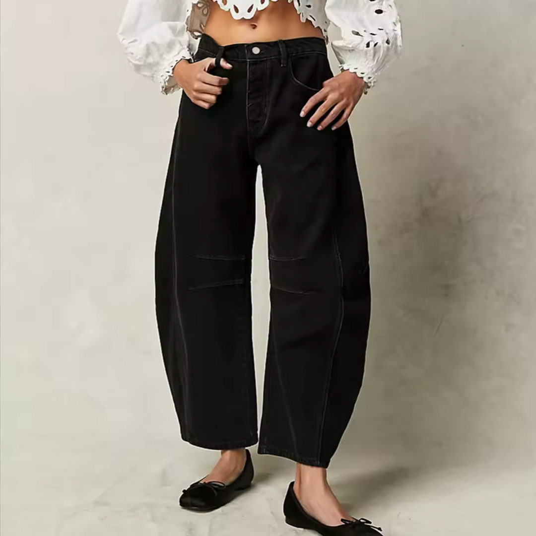 Women's Wide Leg Stretch Jeans – Relaxed Mid-Rise Ankle Length