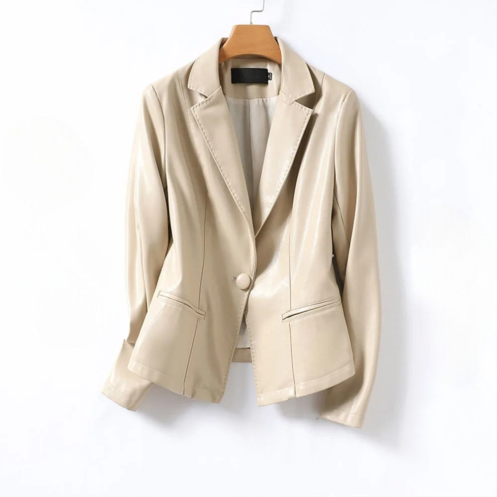 Women's Lambskin Leather Blazer – Tailored Single-Button Cut – view 5