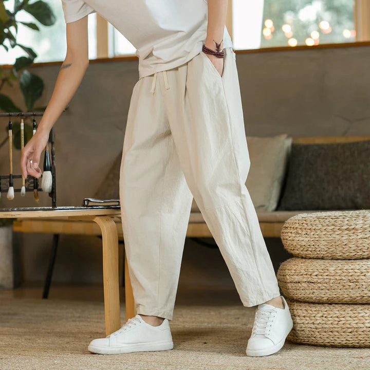 Men's Linen Drawstring Trousers – Relaxed Lightweight Fit – view 6
