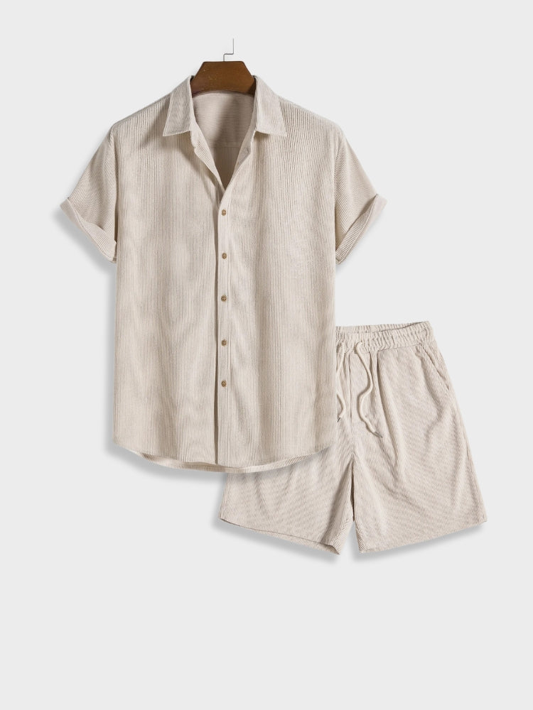 Men's Bordeaux Corduroy Co-Ord Set – Shirt and Shorts Summer
