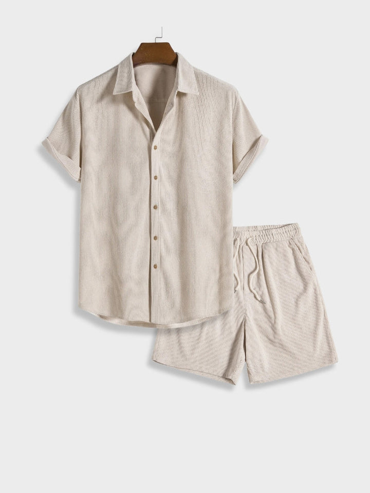Men's Bordeaux Corduroy Co-Ord Set – Shirt and Shorts Summer