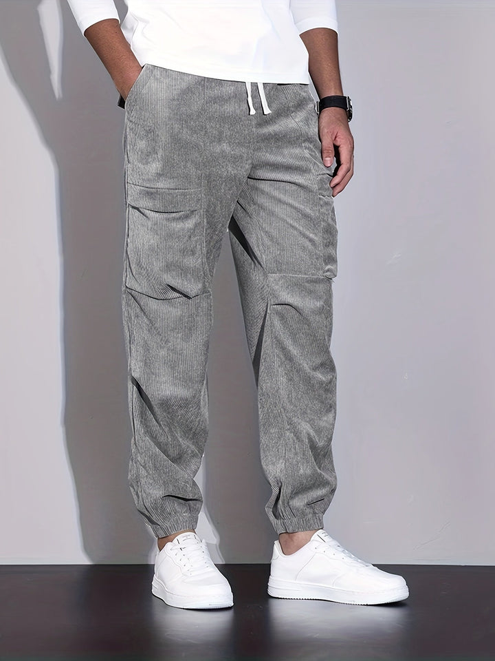 Men's Corduroy Cargo Trousers – Relaxed Tapered Drawstring Fit – view 2