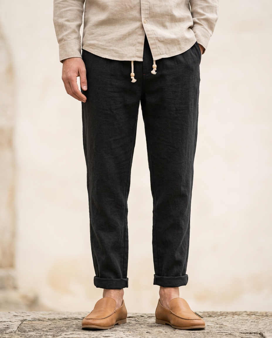 Men's Linen Trousers – Massimo Relaxed Drawstring Summer Fit – view 3