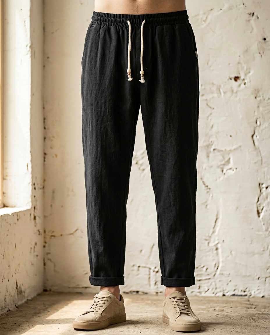 Men's Linen Trousers – Massimo Relaxed Drawstring Summer Fit – view 4