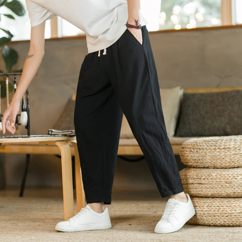Men's Linen Drawstring Trousers – Relaxed Lightweight Fit – view 7