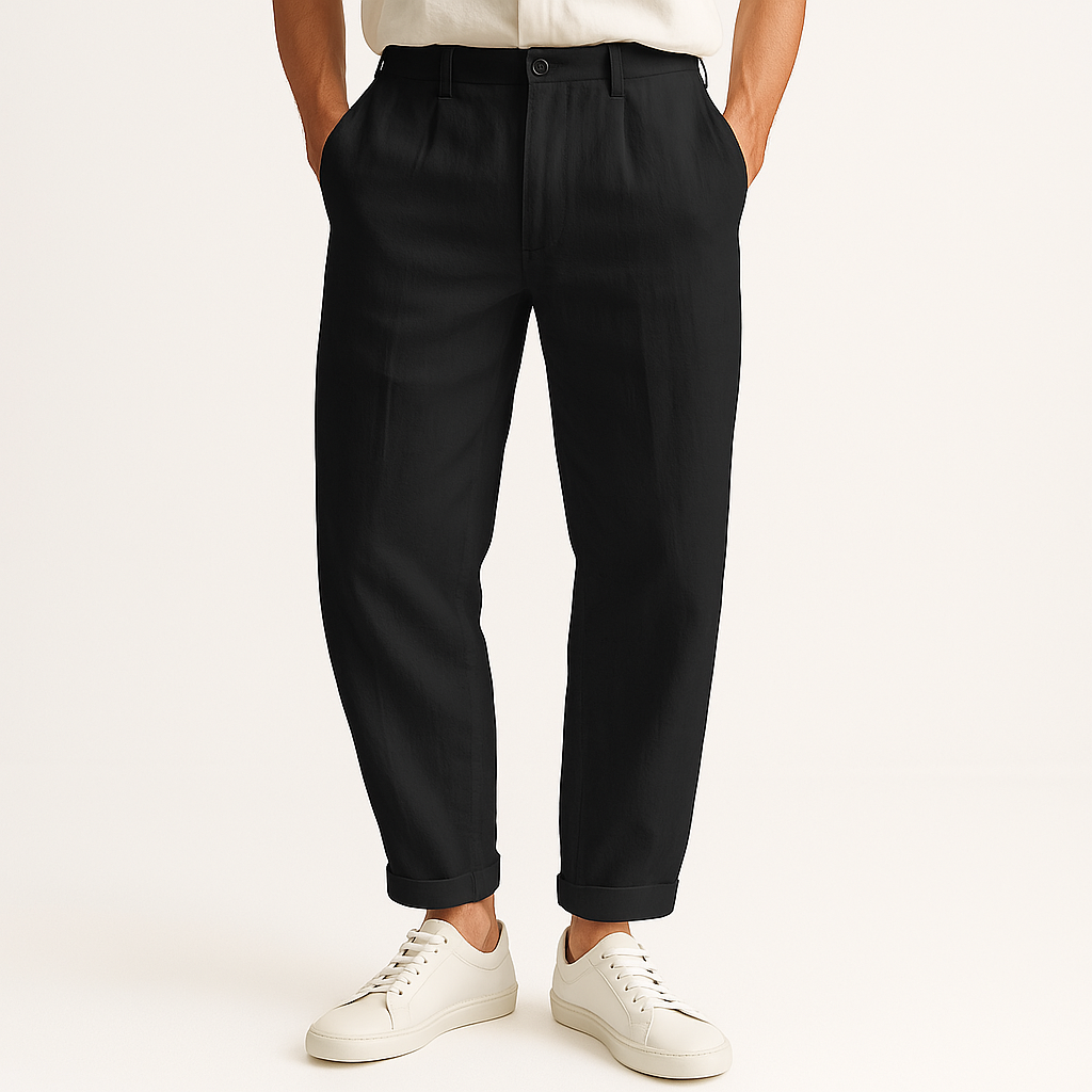 Men's Linen Blend Straight-Leg Trousers – Breathable Summer Wear – Black