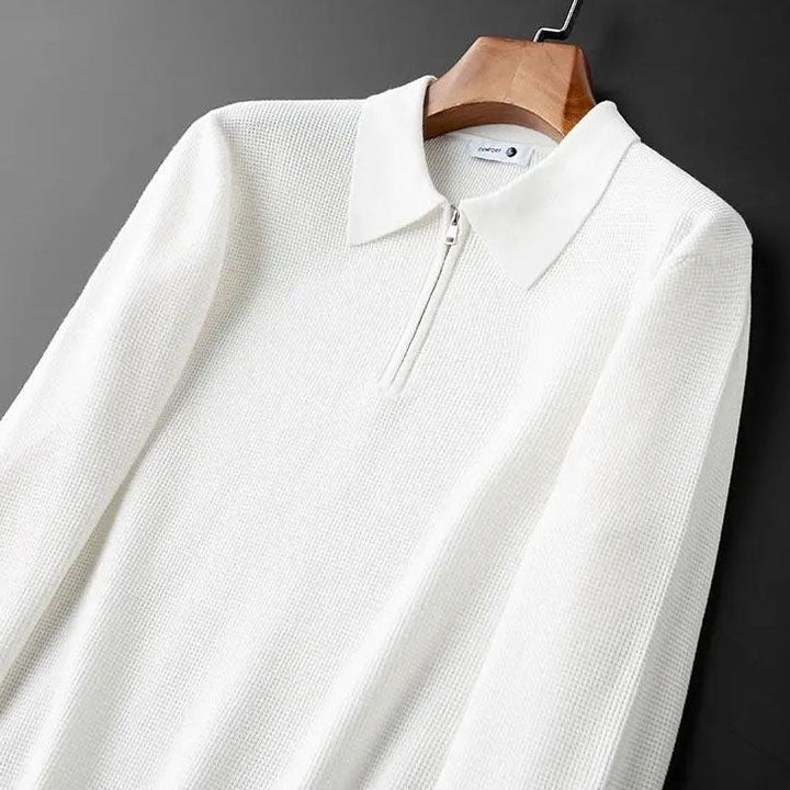 Men's Waffle Knit Half-Zip Polo – Textured Long Sleeve Jumper – view 7