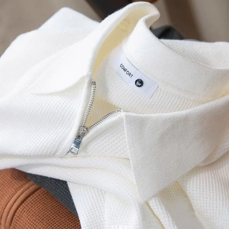 Men's Waffle Knit Half-Zip Polo – Textured Long Sleeve Jumper – view 10