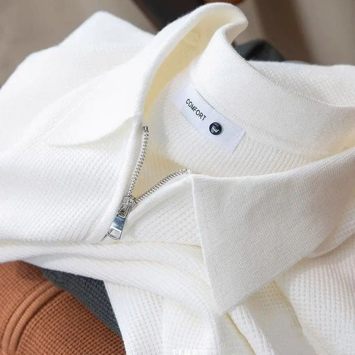 Men's Waffle Knit Half-Zip Polo – Textured Long Sleeve Jumper – view 10