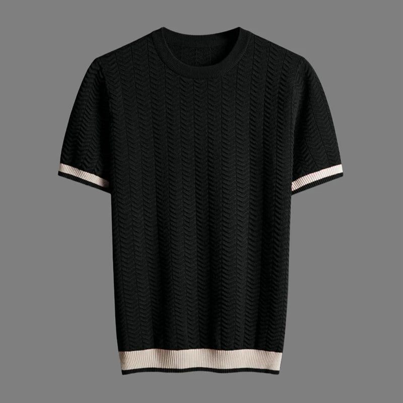 Men's Chevron Knit Tee – Textured Jacquard Smart Casual Top – view 4