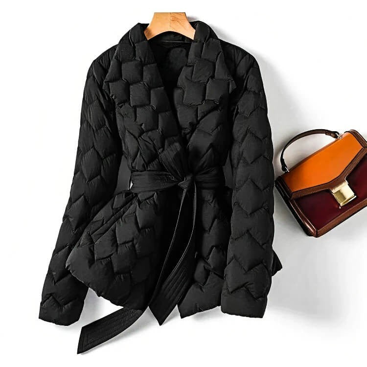 Women's Geometric Quilted Wrap Jacket – Tie-Waist Layering – view 3