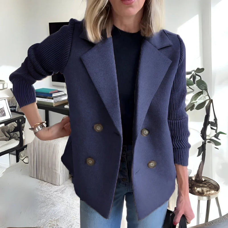 Women's Knit-Sleeve Blazer – Double-Breasted Smart-Casual Jacket – view 6