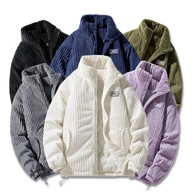 Men's Corduroy Jacket – Quilted Lining, Funnel Neck Warmth