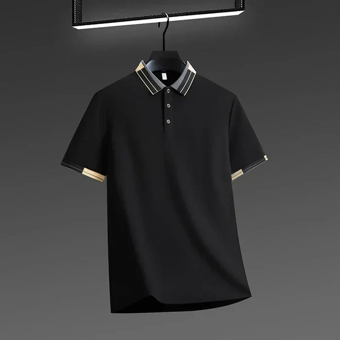 Men's Knitted Polo Shirt – Heritage Geometric Collar Detail – view 9