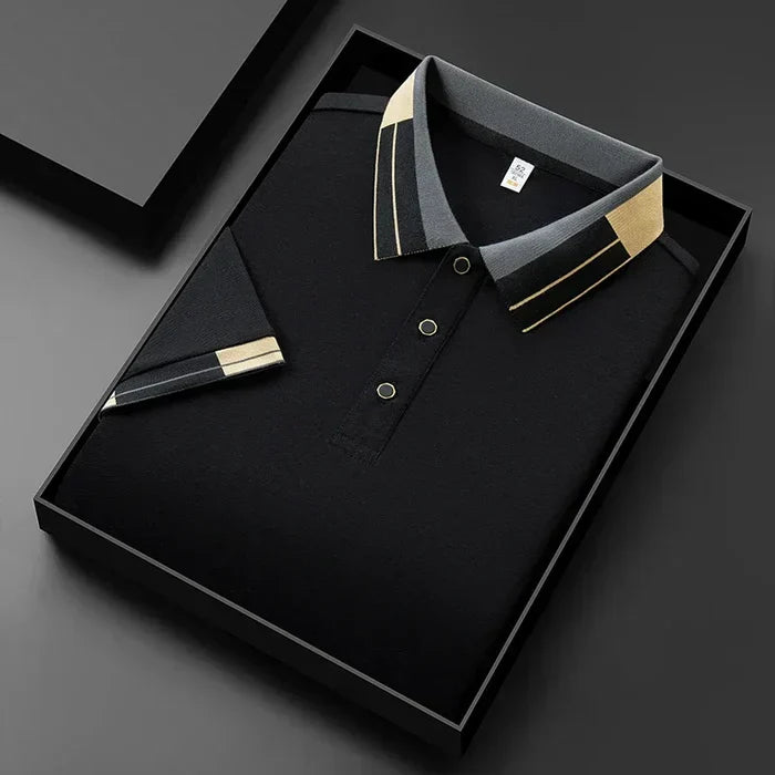 Men's Knitted Polo Shirt – Heritage Geometric Collar Detail – view 2