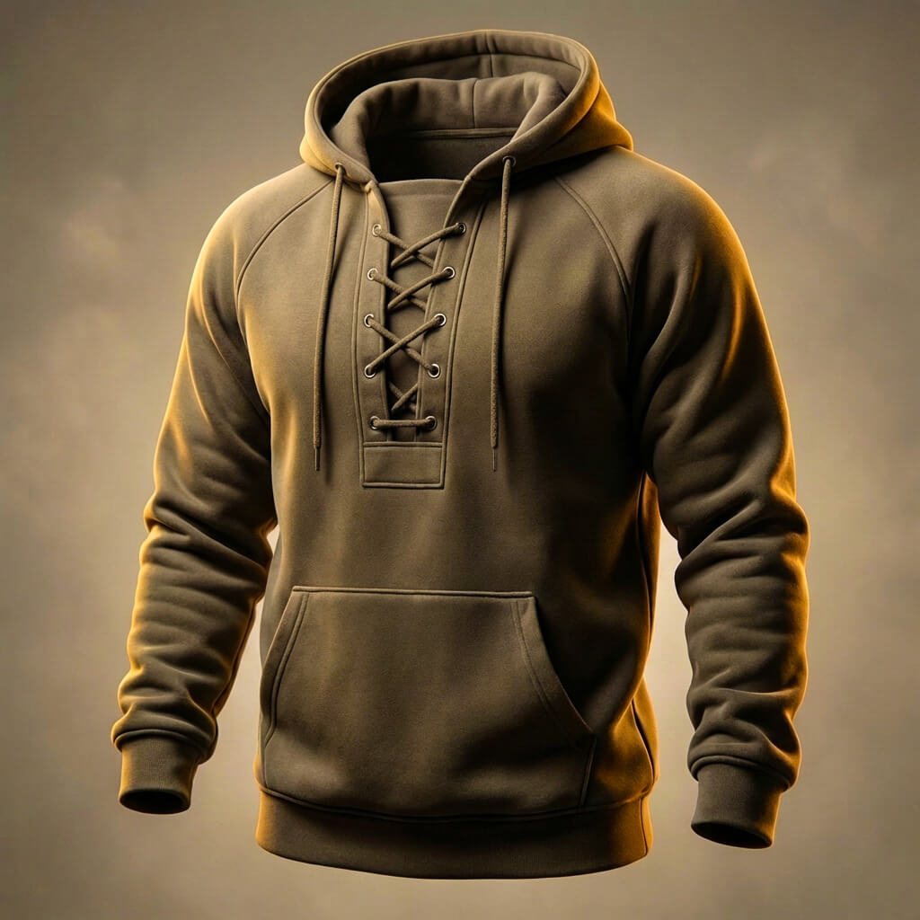 Men's Organic Cotton Hoodie – Lace-Up Front Mid-Weight Hoodie – view 2
