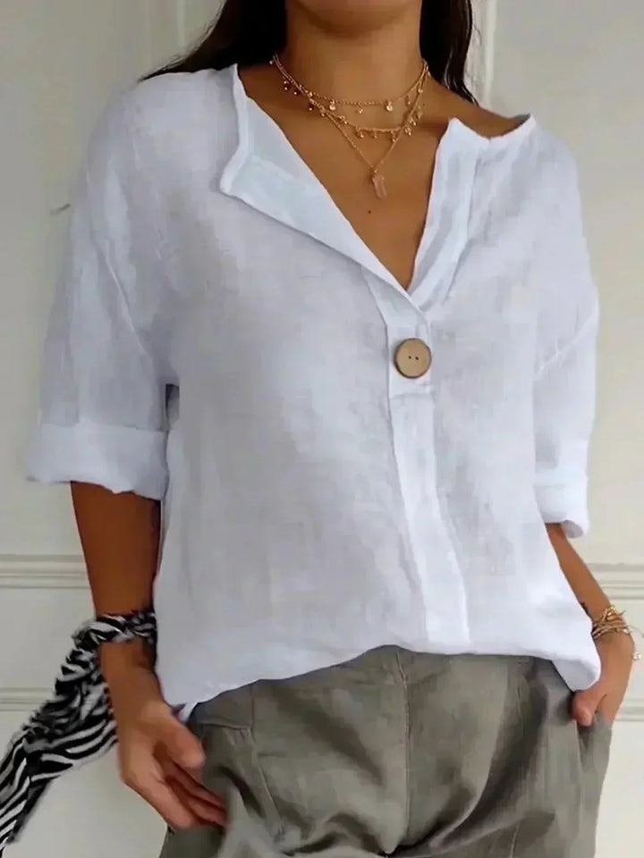 Women's Linen V-Neck Relaxed Blouse - Effortless Everyday Style
