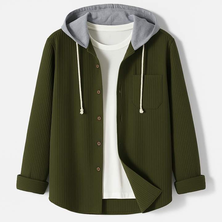 Men's Corduroy Button-Up Hoodie – Ridge Textured Layer – view 3