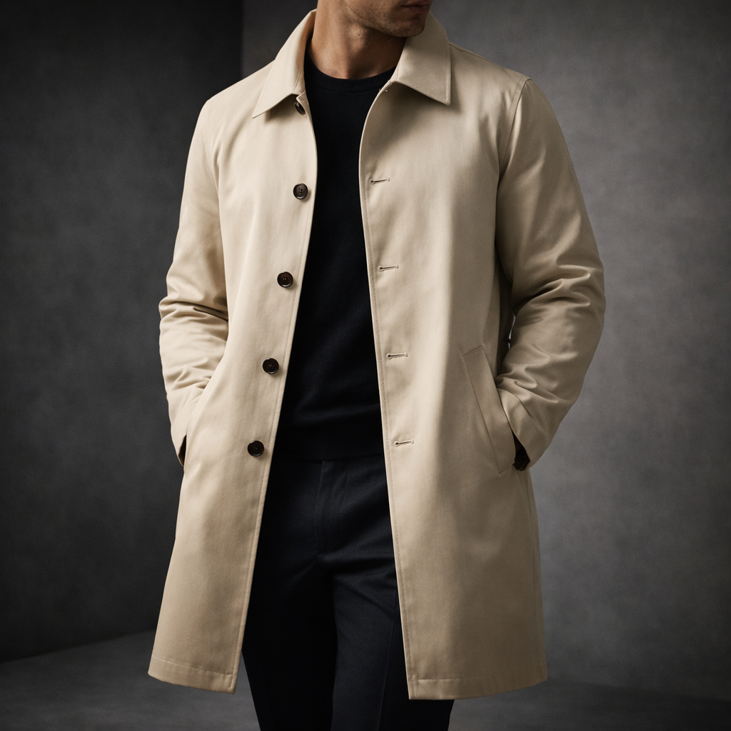 Men's Cotton-Blend Trench Coat – Water-Repellent City Layer – view 6