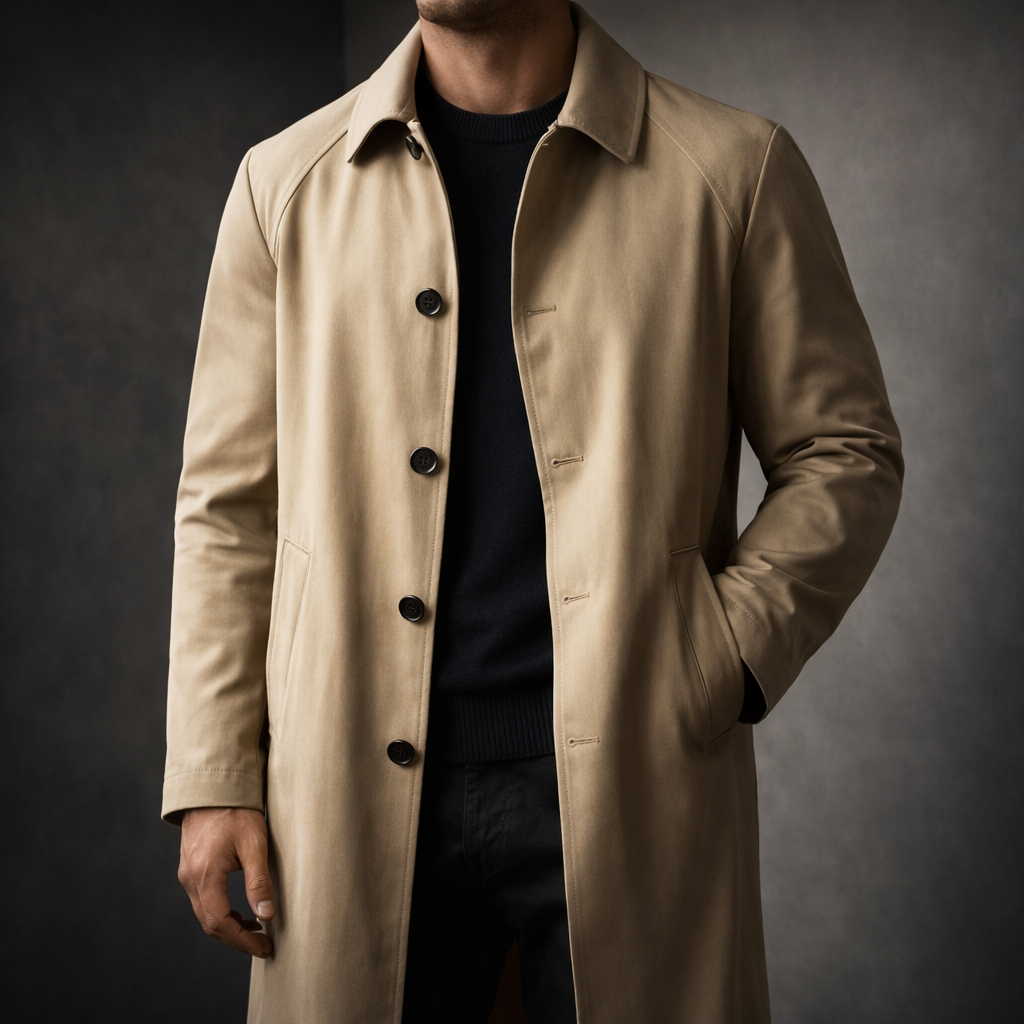 Men's Cotton-Blend Trench Coat – Water-Repellent City Layer – view 5