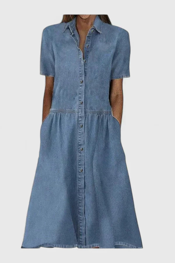 Women's Denim Button Front Dress - Effortless Everyday Style