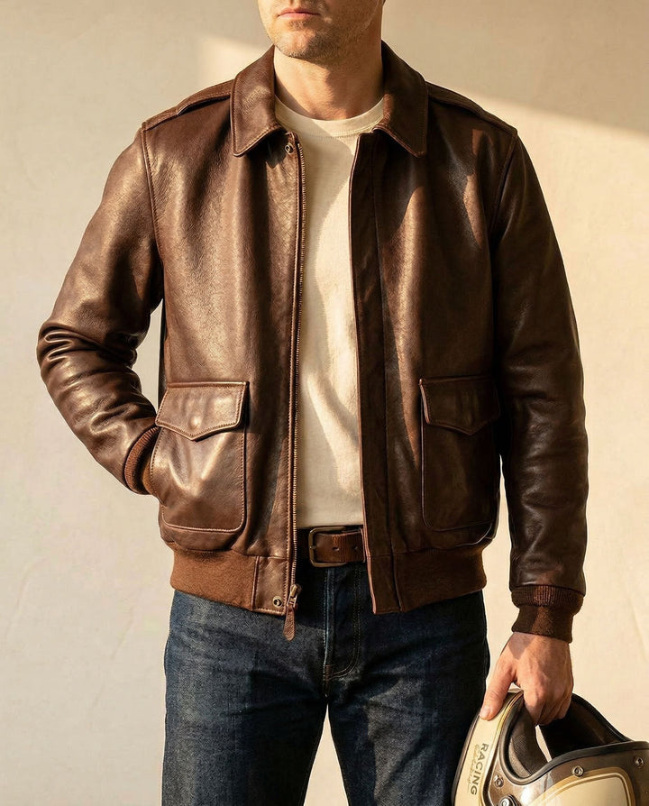 Men's Leather Aviator Jacket – Classic Biker Outerwear – view 3
