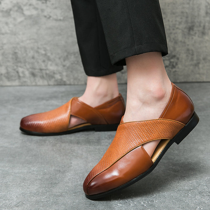 Men's Leather Cross-Strap Loafers – Smart Casual Slip-On Shoes – view 5