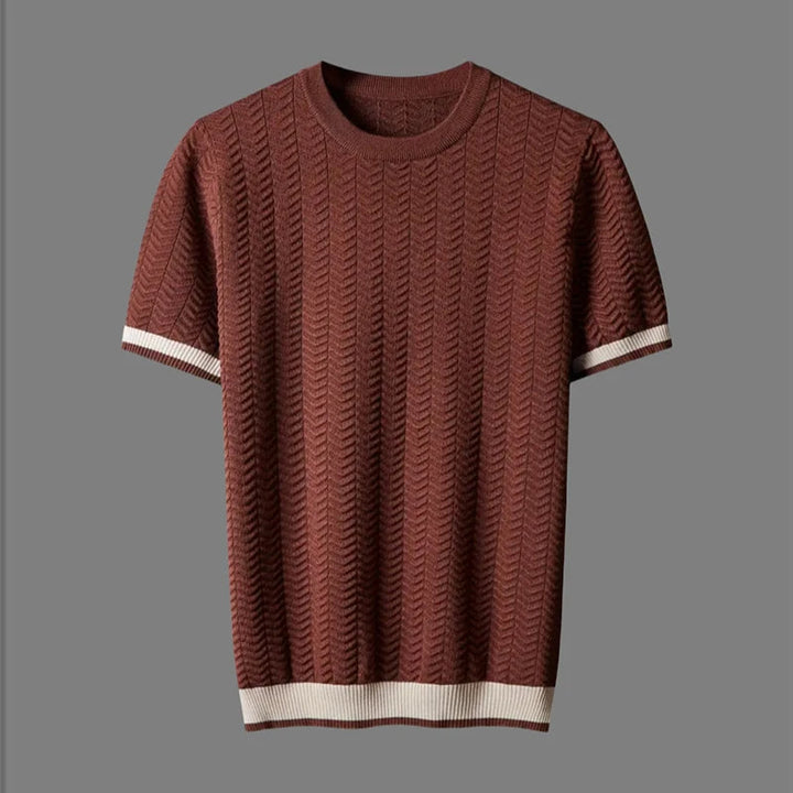 Men's Chevron Knit Tee – Textured Jacquard Smart Casual Top