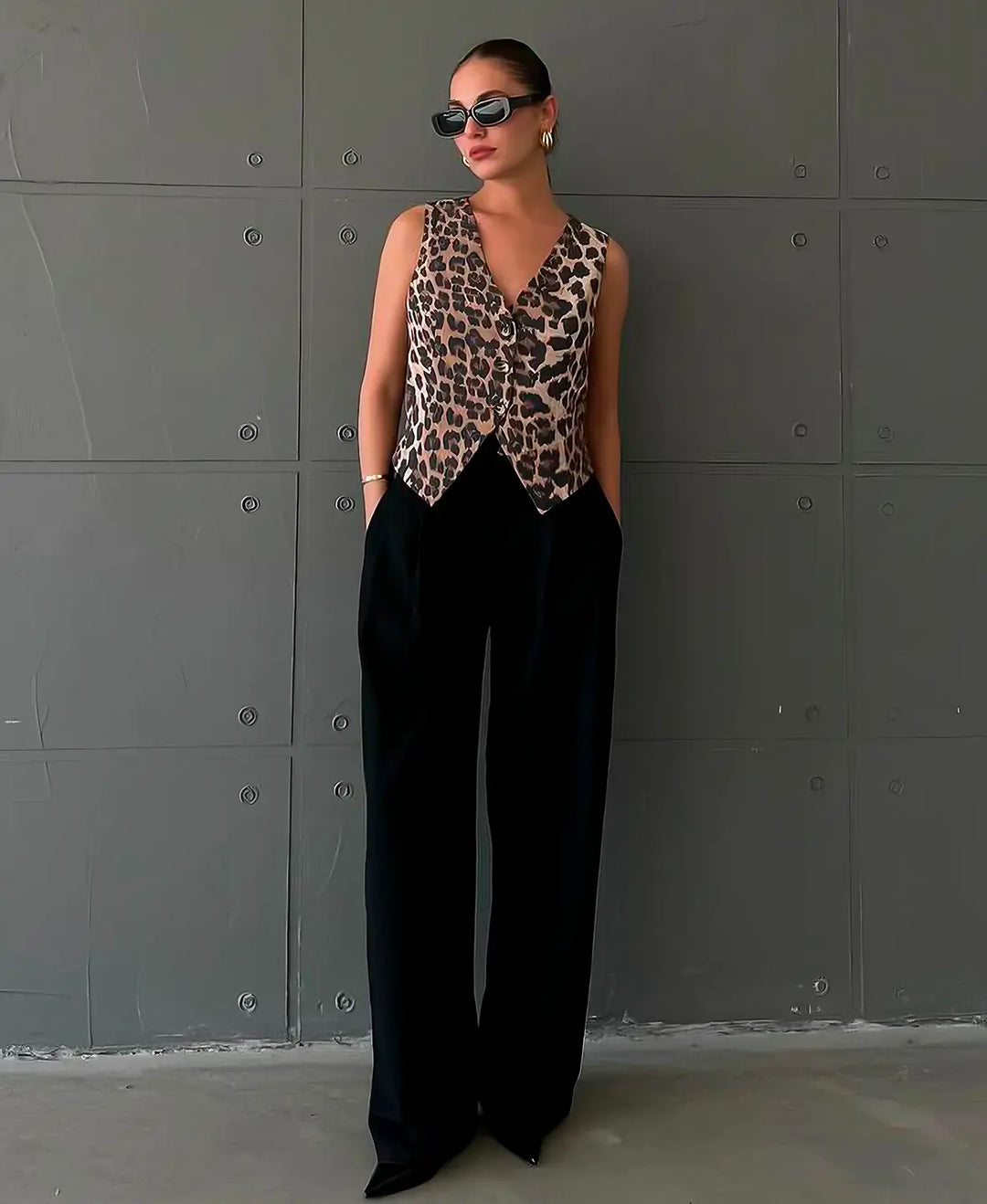 Women's Leopard Print Waistcoat Vest – Tailored Polyester Mix – view 2