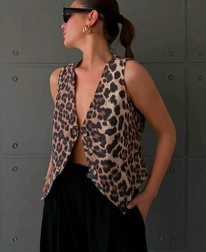 Women's Leopard Print Waistcoat Vest – Tailored Polyester Mix – view 5