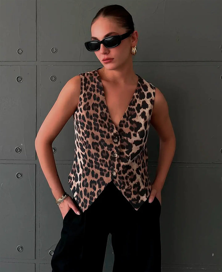 Women's Leopard Print Waistcoat Vest – Tailored Polyester Mix – view 4