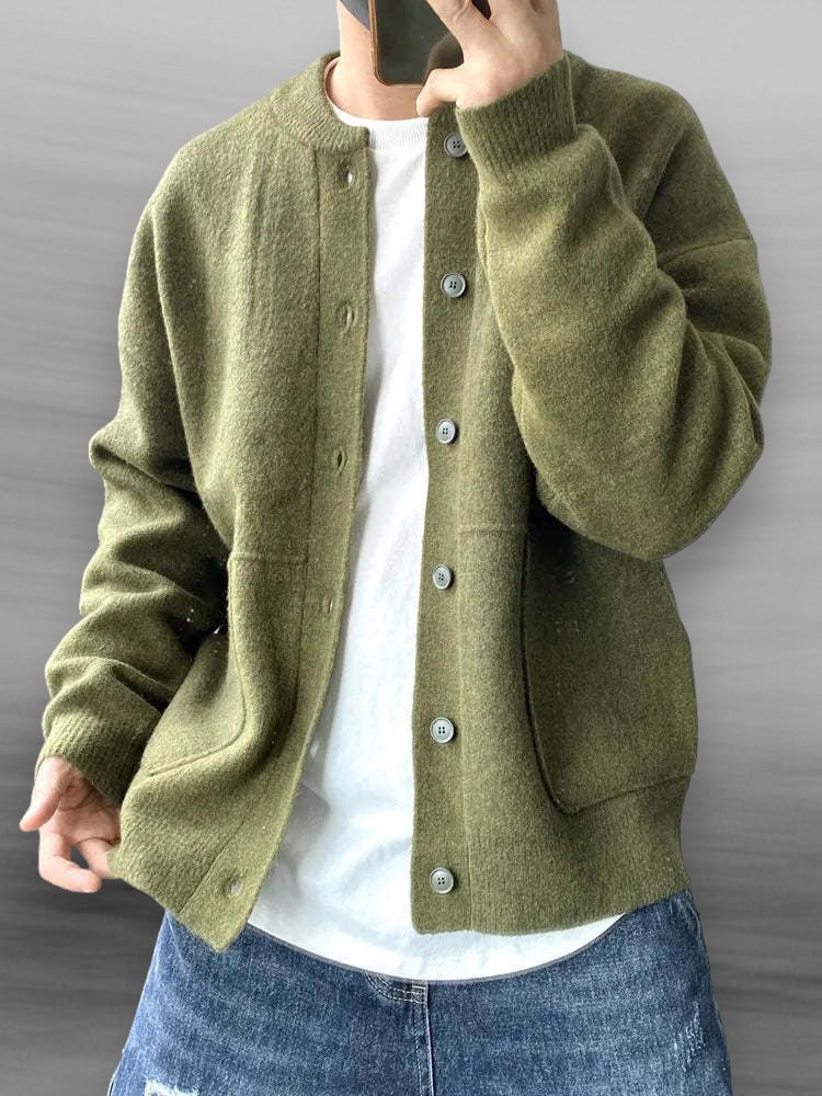 Men's Cotton Blend Cardigan – Lightweight Smart Casual Knit – Green