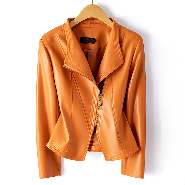 Women's Leather Moto Jacket – Asymmetric Zip Sheepskin Biker – view 8