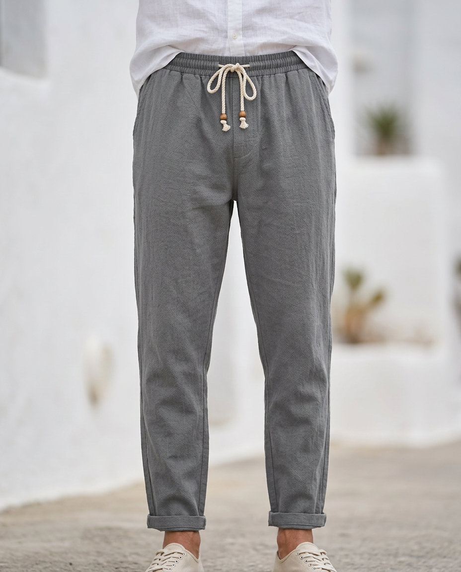 Men's Linen Trousers – Massimo Relaxed Drawstring Summer Fit – view 7