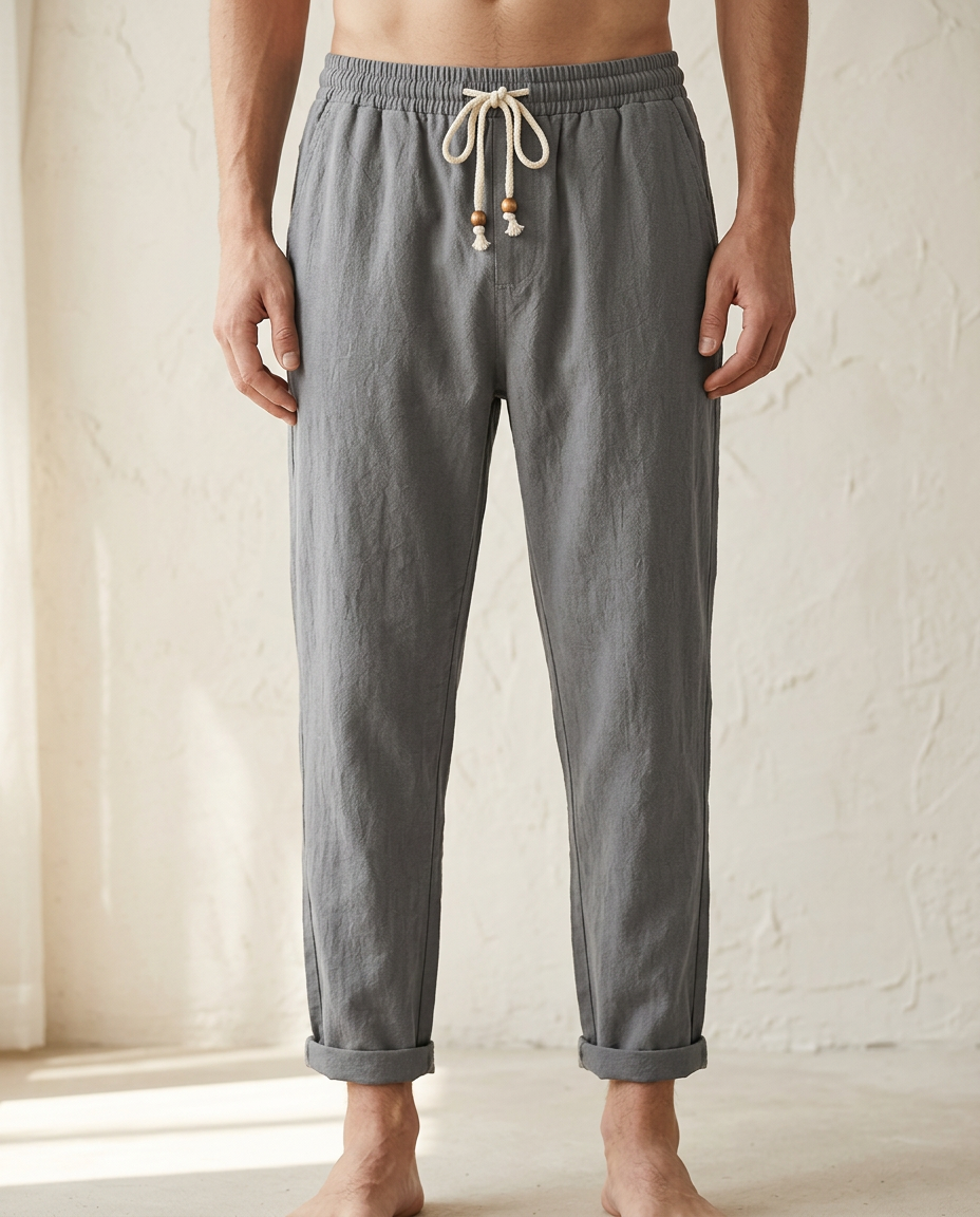 Men's Linen Trousers – Massimo Relaxed Drawstring Summer Fit – view 8