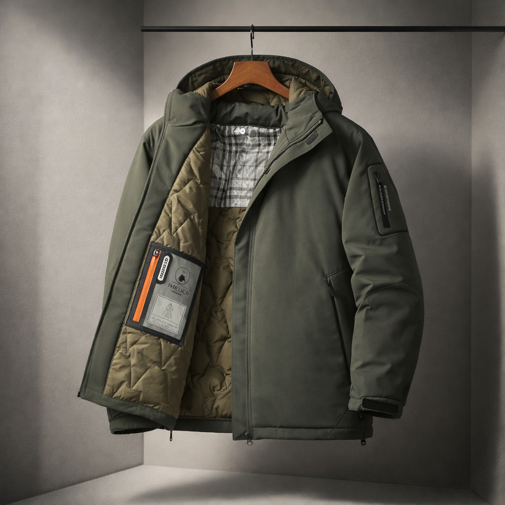 Men's Hooded Down Puffer Jacket – Water-Resistant Quilted Coat – Green