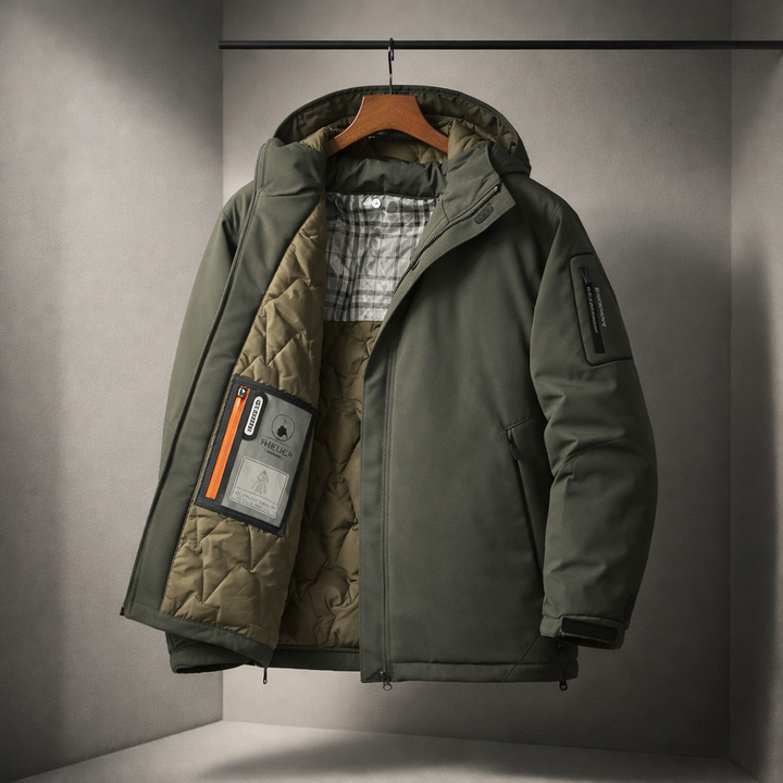 Men's Hooded Down Puffer Jacket – Water-Resistant Quilted Coat – Green